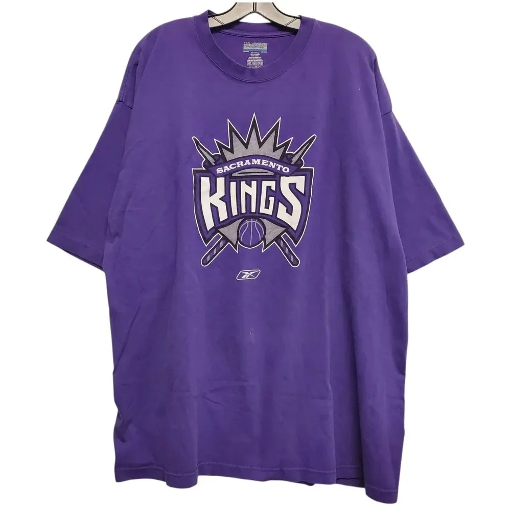 Vintage SACRAMENTO KINGS Shirt Adult 2XL Purple BIG LOGO REEBOK NBA Basketball